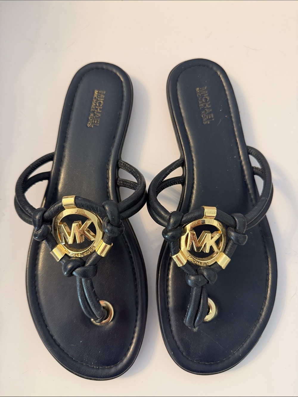 Michael Kors Navy Leather Logo Thong Sandals Size 8
